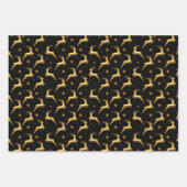 Metallic Gold and Black Reindeer and Stars ラッピングペーパーシート (正面3)