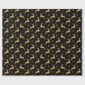 Metallic Gold and Black Reindeer and Stars ラッピングペーパー (フラット)
