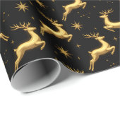 Metallic Gold and Black Reindeer and Stars ラッピングペーパー (ロールコーナー)