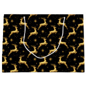 Metallic Gold and Black Reindeer and Stars ラージペーパーバッグ (正面)