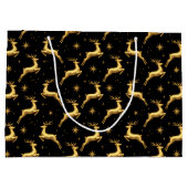 Metallic Gold and Black Reindeer and Stars ラージペーパーバッグ (裏面)