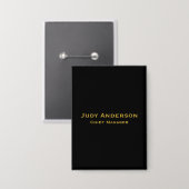 Metallic Gold & Black Professional Modern Name Pro 缶バッジ (正面/裏面)