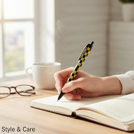 Metallic Gold Black Square Box Pattern Style 黒ボールペン