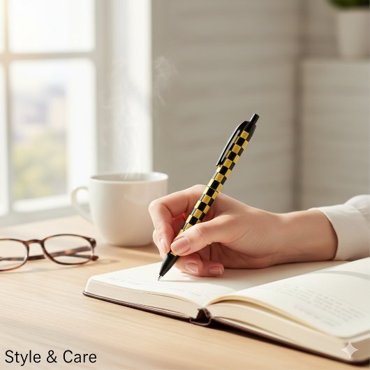 Metallic Gold Black Square Box Pattern Style 黒ボールペン