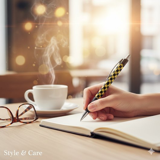 Metallic Gold Black Square Box Pattern Style Emmy ボールペン