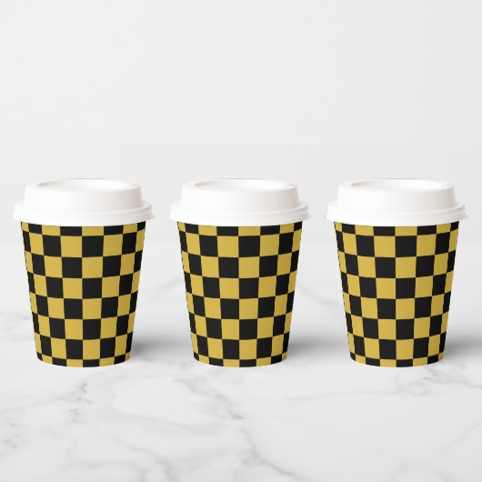 Metallic Gold Black Square Pattern Paper Cups 紙コップ (複数)