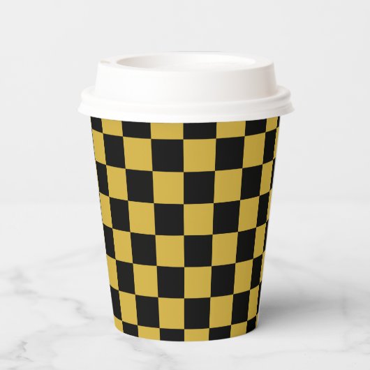 Metallic Gold Black Square Pattern Paper Cups 紙コップ (裏面)