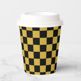 Metallic Gold Black Square Pattern Paper Cups 紙コップ