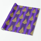 Metallic Gold Christmas Trees on Purple Christmas ラッピングペーパー (アンロールド)