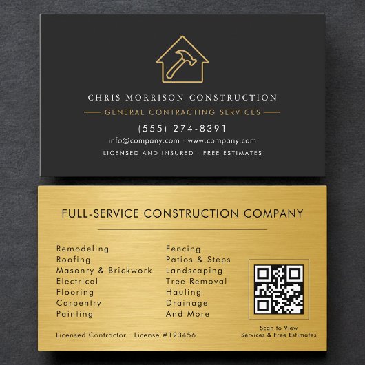Metallic Gold General Contractor QR Code 名刺