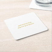 Metallic Gold & White Professional Modern Elegant スクエアペーパーコースター (アングル)