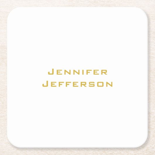 Metallic Gold & White Professional Modern Elegant スクエアペーパーコースター (正面)