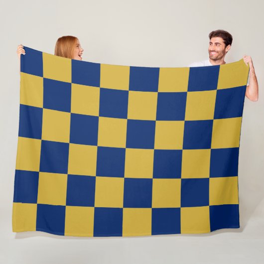 Metallic Gold with Navy Blue Square Style フリースブランケット (インサイチュ)