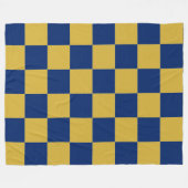 Metallic Gold with Navy Blue Square Style フリースブランケット (正面(横))