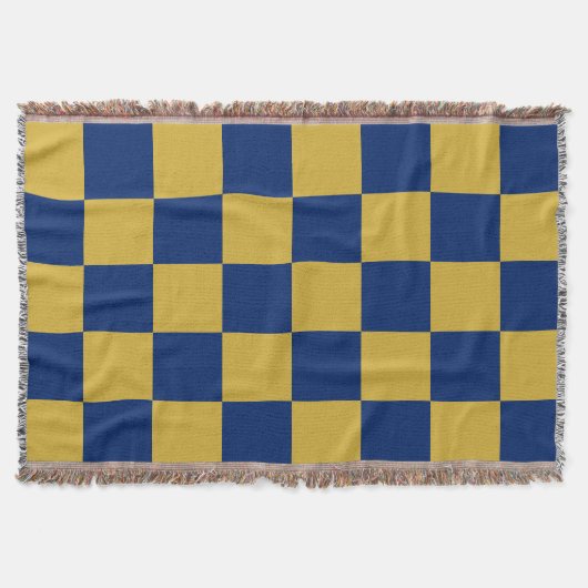 Metallic Gold with Navy Square Style スローブランケット (正面)