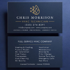 Metallic HVAC Navy Blue Gold Modern 名刺