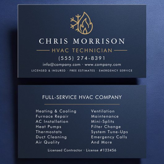 Metallic HVAC Navy Blue Gold Modern 名刺