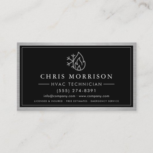 Metallic HVAC Technician QR Code 名刺 (正面)