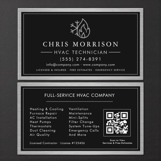 Metallic HVAC Technician QR Code 名刺