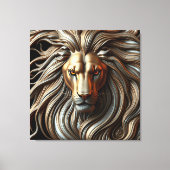 Metallic Lion Head with Fiery Eyes and Gold Mane キャンバスプリント (正面)