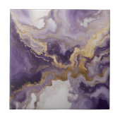 Metallic Liquid Art Purple & Gold Marble Agate タイル (正面)