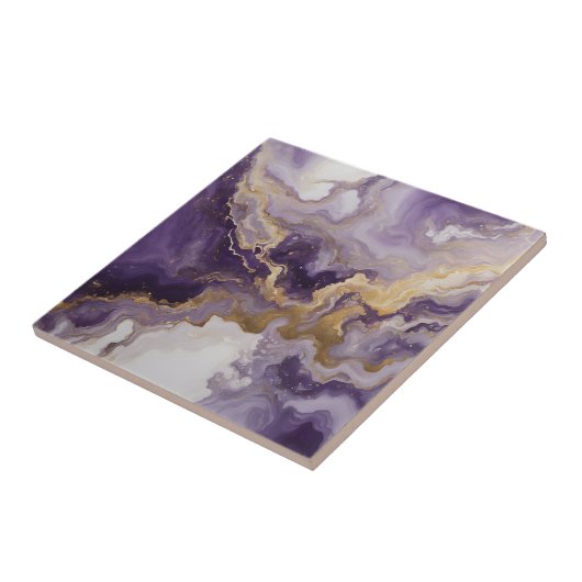 Metallic Liquid Art Purple & Gold Marble Agate タイル (側面)