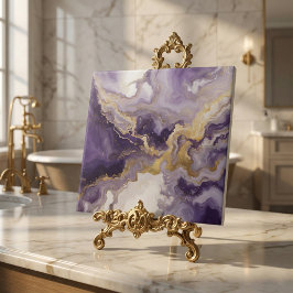 Metallic Liquid Art Purple & Gold Marble Agate タイル