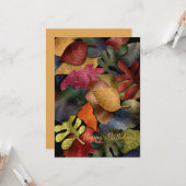 Metallic Look Fall Leaves Happy Birthday カード (正面/裏面インサイチュ)