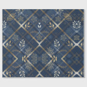 Metallic Luxe Navy Plaid Christmas Wrapping Paper ラッピングペーパー (フラット)