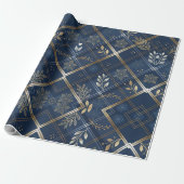 Metallic Luxe Navy Plaid Christmas Wrapping Paper ラッピングペーパー (アンロールド)