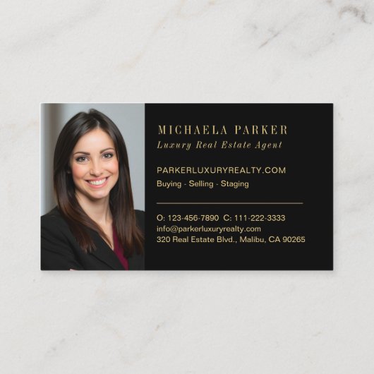 Metallic Luxury Real Estate Agent Black Gold 名刺 (裏面)
