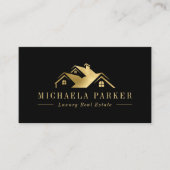 Metallic Luxury Real Estate Agent Black Gold 名刺 (正面)