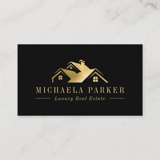 Metallic Luxury Real Estate Agent Black Gold 名刺 (正面)