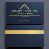 Metallic Luxury Real Estate Agent Navy Blue Gold 名刺