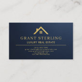 Metallic Luxury Real Estate Agent Navy Blue Gold 名刺 (正面)