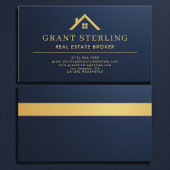 Metallic Navy Blue Gold House Real Estate Broker  名刺