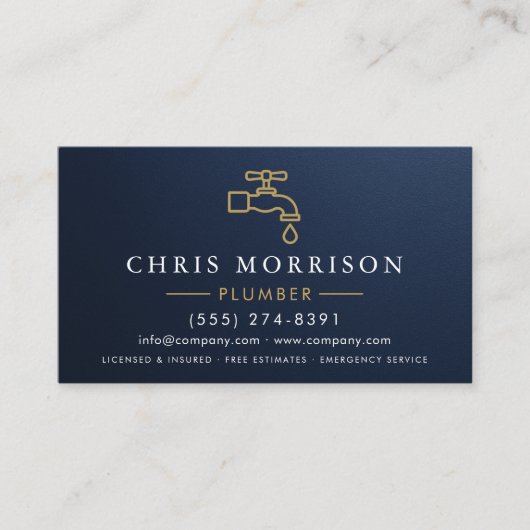 Metallic Plumber Navy Blue Gold Minimalist 名刺 (正面)
