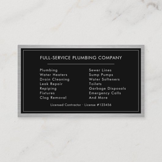Metallic Plumbing Services Plumber Black Silver 名刺 (裏面)