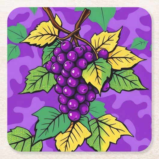 Metallic Purple Grapes Camo Coaster Set スクエアペーパーコースター (正面)