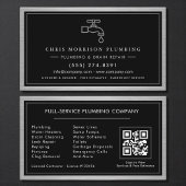 Metallic QR Code Plumbing Services Black Silver  名刺
