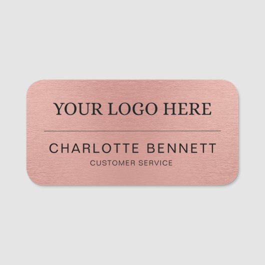 Metallic Rose Gold Logo Office Employee Staff 名札 (正面)