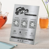Metallic Silver 3 Qr Code Scan To Pay Frosted 台座サイン (インサイチュ)