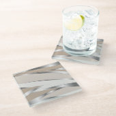 Metallic Silver and Beige Abstract ガラスコースター (アングル)