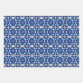 Metallic Silver, Blue Shades Stained Glass Style ラッピングペーパーシート (正面3)