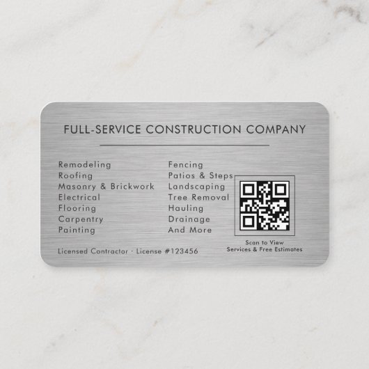 Metallic Silver Building Construction QR Code 名刺 (裏面)