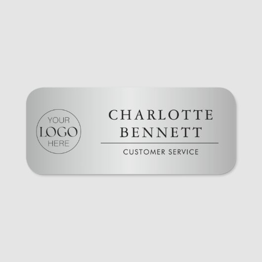 Metallic Silver Custom Logo Office Employee Staff 名札 (正面)