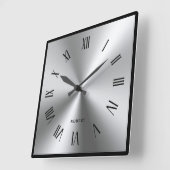 Metallic Silver Gray Black Border Roman Numerals スクエア壁時計 (傾斜)