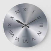 Metallic Silver Gray Texture Custom Monogram ラージ壁時計 (正面)