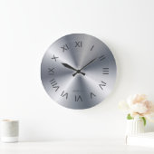 Metallic Silver Gray Texture Custom Monogram ラージ壁時計 (ホーム)