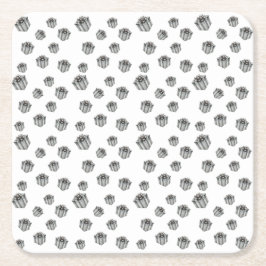 Metallic Silver Presents Premium Party Celebration スクエアペーパーコースター